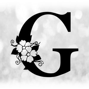 Word Clipart: Schwarzer Formal Capital Letter "G" mit Floral / Blumen Akzenten - Farbwechsel mit eigener Software - Digitaler Download SVG & PNG