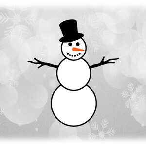 Holiday Clipart: White Snowman with Black Coal Eyes, Mouth, Top Hat, Branch Arms and Orange Carrot Nose - Digital Download svg png dxf pdf