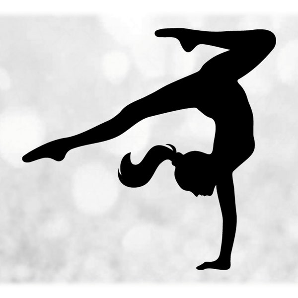 Sports Clipart: Black Gymnastics Silhouette in Balancing Handstand with One Bent Leg and One Straight Leg - Digital Download svg png dxf pdf