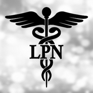 Medical Clipart: Black Medical Caduceus Symbol Silhouette with LPN for Licensed Practical Nurse Staff- Digital Download svg png dxf pdf