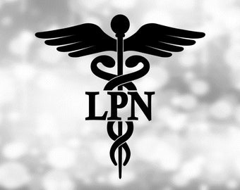 Medical Clipart: Black Medical Caduceus Symbol Silhouette with LPN for Licensed Practical Nurse Staff- Digital Download svg png dxf pdf