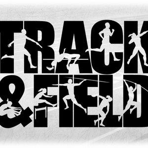 Sports Clipart: Black "Track *& Field" with Cutouts of Coed Male/Female Silhouettes Doing Many Events - Digital Download svg png dxf pdf