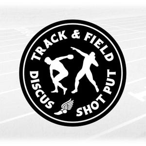 Sports Clipart: Black Rings with Overlay of White Male Throwers and Words "Track & Field Discus Shot Put" - Digital Download svg png dxf pdf