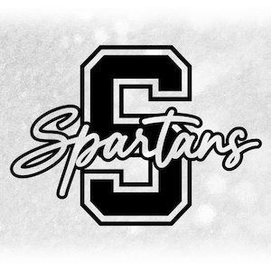 May include: Black and white graphic of a large letter "C" with the word "Spartans" written in a cursive font. The background is a light gray with a subtle textured pattern.
