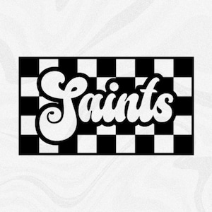 Sports Clipart: Team Mascot Name "Saints" in Groovy Retro Style Cutout of Black Checkered Background - Digital Download svg png dxf pdf