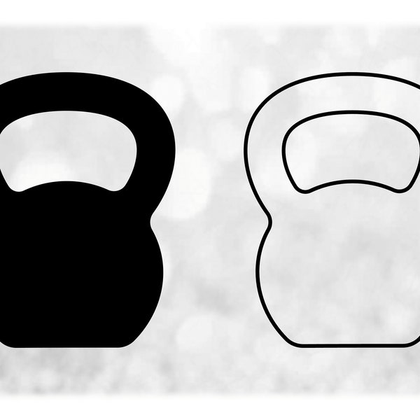 Sports Clipart: Black Solid and Outline Kettlebell / Kettle Bell Weight Lifting - Change Color w/ Your Software - Digital Download SVG & PNG