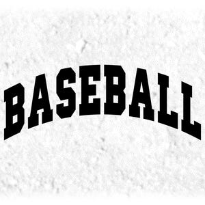 Sports Clipart: Arched Black Bold Word "Baseball" in College Varsity Style - Digital Download svg png dxf pdf