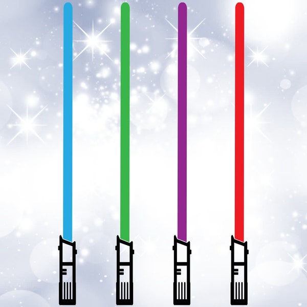 Entertainment Clipart: 4 Types of Jedi Light Sabers on One Sheet, Blue, Green, Purple, Red, Inspired by Star Wars - Digital Download SVG/PNG
