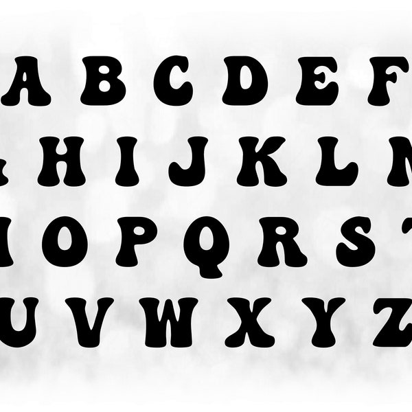 Word Clipart: Black Groovy Retro Alphabet Letter Templates Grouped on ONE Single Sheet - Digital Download SVG - NOT Installable Font File