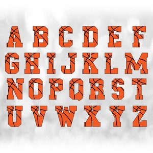 Clipart esportivo: Letras do alfabeto em camadas de basquete em UMA única folha - Bloco preto em negrito - Download digital SVG, NÃO arquivo de fonte instalável