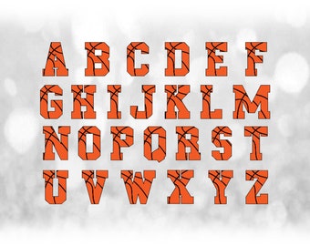 Sports Clipart: Basketball Layered Alphabet Letters on ONE Single