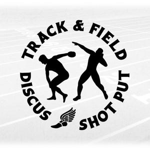 Sports Clipart: Black Ring of Words "Track & Field, Shot Put, Discus" and Shoe with Male Thrower Silhouettes - Digital Download svg png dxf