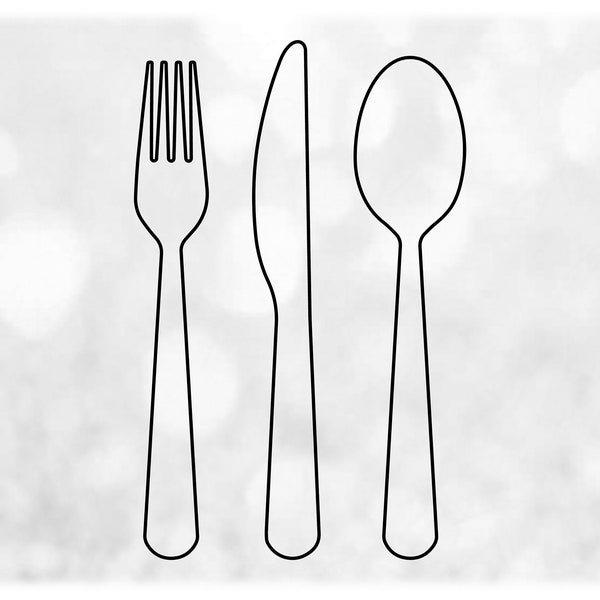 Shape Clipart: Simple Easy Silhouette Outlines of Fork, Knife, Spoon Eating Utensils for Kitchen Theme - Digital Download svg png dxf pdf