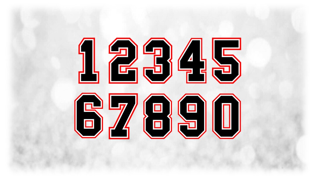 Sports Clipart: Jersey Number Templates Grouped on Single Sheet - Black White Red Layers ...