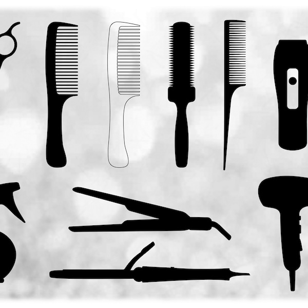 Profession Clipart - Value Pack Bundle for Hair Stylists: Shears, Brushes, Combs, Straightener, Curling Iron - Digital Download SVG &PNG