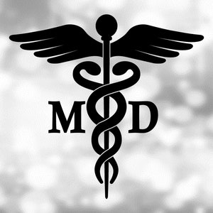 Medical Clipart: Black Medical Caduceus Symbol Silhouette with MD for Medical Doctor / Hospital Staff - Digital Download svg png dxf pdf