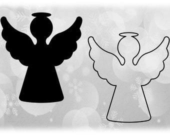 Holiday Clipart: Easy Simple Religious Angel Silhouette in Black Solid and Outline - Change Color Yourself - Digital Download SVG & PNG