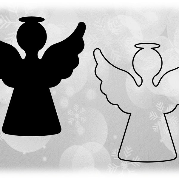 Holiday Clipart: Easy Simple Religious Angel Silhouette in Black Solid and Outline - Change Color Yourself - Digital Download SVG & PNG