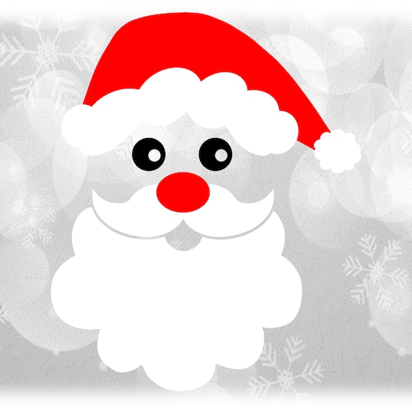 Holiday Clipart: Red/White Santa Claus Hat/Stocking Cap w/ Puffy Trim & Pom Pom Ball, Eyes, Nose, Mustache, Beard - Digital Download SVG/PNG