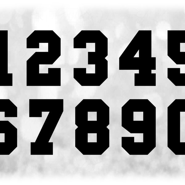 Sports: Jersey Number Templates Grouped on ONE Single Sheet - Black Block Style Type - Digital Download SVG / DXF. Not Installable Font File