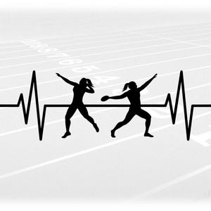 Sports Clipart: Black Track & Field Female Shot Put and Discus Throwers on Heart Rate EKG Life Line - Digital Download svg png dxf pdf