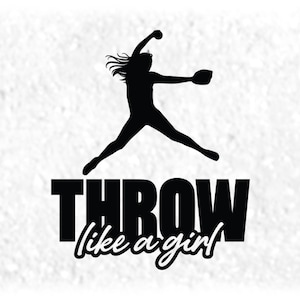Sports Clipart: Black Female Softball Player Pitcher in Pitching Stance with Words "Throw Like a Girl" - Digital Download svg png dxf pdf