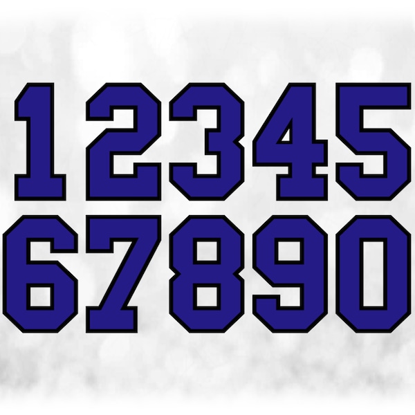 Sports Clipart: Jersey Number Templates Grouped on ONE Single Sheet, Blue Layered on Black - Digital Download SVG, Not Installable Font File