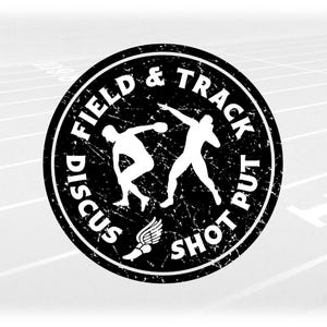 Sports Clipart: Black Distressed Rings w/ White Overlay Male Throwers and "Field & Track Shot Put Discus" - Digital Download svg png dxf pdf