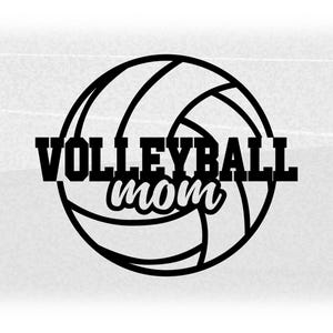 Sports Clipart: Black Split Volleyball and Varsity Style Word "Volleyball" with Fun Word "Mom" Cutout - Digital Download svg png dxf pdf