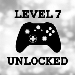 Games Clipart: Black Game Controller with Simple Tech Letter Words "Level 7 Unlocked" for 7 Year Old / Birthday - Digital Download SVG & PNG