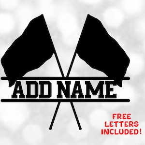 Sports Clipart: Split Name Frame of Crossed Black Color Guard / Marching Band Flags, You Change Color - Digital Download svg png dxf pdf
