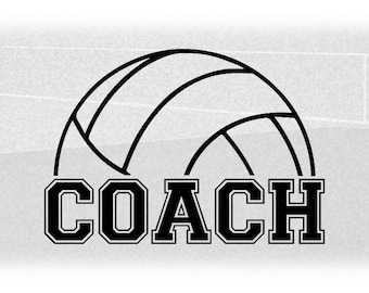 Sports Clipart: Black Bold Half Volleyball Silhouette Outline with Word "Coach" in Outlines College Type Style - Digital Download SVG & PNG