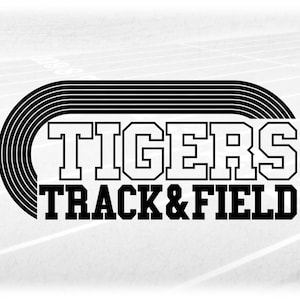 Sports Clipart: Black Running Track with Lanes, Bold Varsity Style Words "Tigers" and "Track & Field" Digital Download svg png dxf pdf