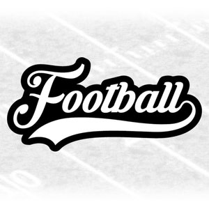Sports Clipart: White Word Word "Football" in Script Style w/ Baseball Style Swoosh Underline over Black - Digital Download svg png dxf pdf
