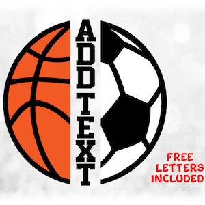Sports Clipart: Split Name Frame Half Sports Balls w/ Black/Orange Basketball & White/Black Soccer Ball - Digital Download svg png dxf pdf