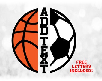 Sports Clipart: Split Name Frame Half Sports Balls w/ Black/Orange Basketball & White/Black Soccer Ball - Digital Download svg png dxf pdf