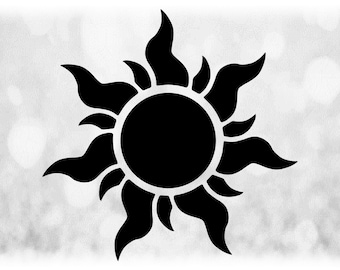 Nature Clipart: Fancy Black Sun or Sunshine Silhouette - Similar to Design Inspired by Movie "Rapunzel" - Digital Download svg png dxf pdf