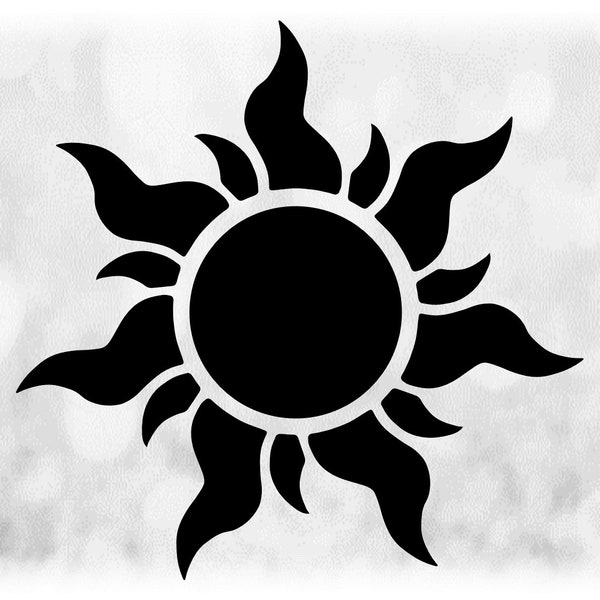 Nature Clipart: Fancy Black Sun or Sunshine Silhouette - Similar to Design Inspired by Movie "Rapunzel" - Digital Download svg png dxf pdf