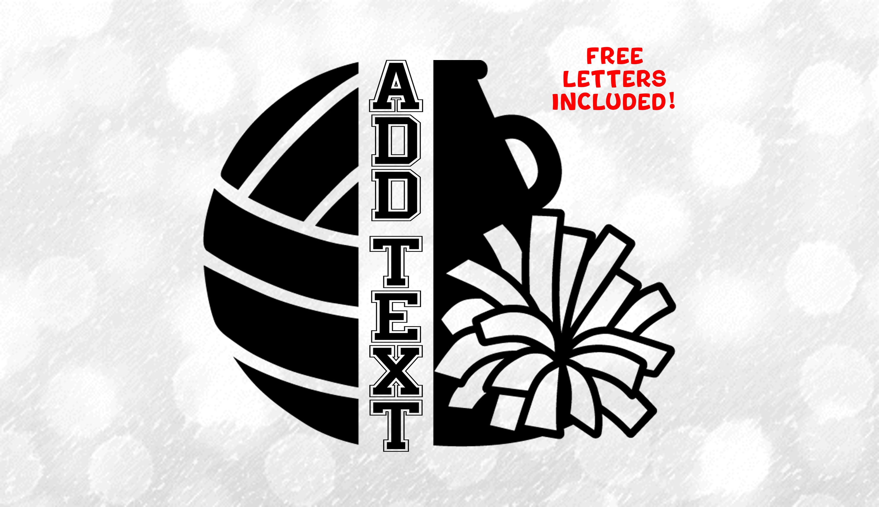 Sports Clipart: Black Half Volleyball and Half Cheer Megaphone