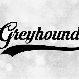 Sports Clipart: Black "Greyhounds" Team Name in Fancy Print Letters with Baseball Style Swoosh Underline - Digital Download svg png dxf pdf