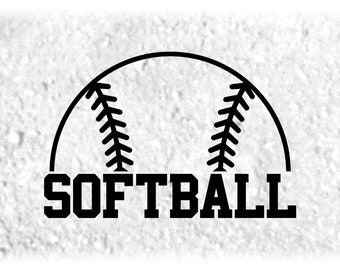 Sports Clipart: Half Softball Silhouette Outline w/ Word "Softball" in Bold Collegiate Font for Players - Digital Download svg png dxf pdf