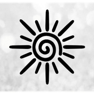 Nature Clipart Black Sun or Sunshine Silhouette with Spiral Center for Beach, Summer or Celestial Themes - Digital Download svg png dxf pdf
