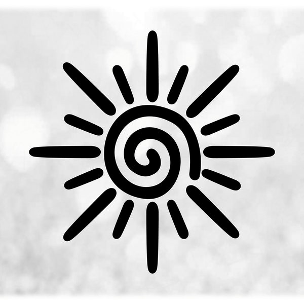 Nature Clipart Black Sun or Sunshine Silhouette with Spiral Center for Beach, Summer or Celestial Themes - Digital Download svg png dxf pdf