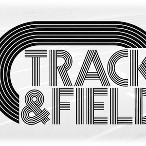 Sports Clipart: Black Running Track to Scale with Simple Lettering Words "Track & Field" Knocked out  - Digital Download svg png dxf pdf