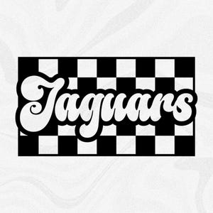 Sports Clipart: Team Mascot Name "Jaguars" in Groovy Retro Style Cutout of Black Checkered Background - Digital Download svg png dxf pdf