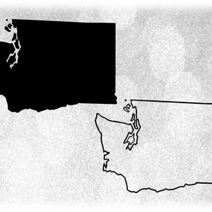 Clipart de geografia: silhueta sólida e contorno simples do estado de Washington, EUA apenas em preto - download digital SVG e PNG