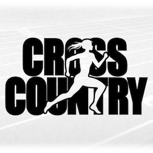 Sports Clipart: Black Words "Cross Country" with Cutout Female Athlete Silhouette Running / Track & Field - Digital Download svg png dxf pdf