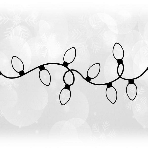 Holiday Clipart: Swirly Strand or String of Christmas Light Bulbs in Black Outline on Transparent Background - Digital Download SVG & PNG