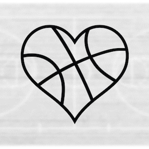 Sports Clipart: Black Outline of Heart Shape Basketball Icon for Players Parents Moms Coaches Teams - Digital Download svg png dxf pdf