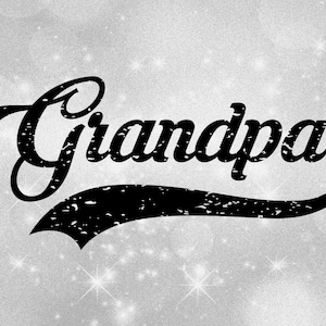 Imágenes prediseñadas de la familia - Abuelos: Palabra angustiada "abuelo" en tipo fantasía con estilo de béisbol curvado Swoosh Subrayado - Descarga digital SVG / PNG